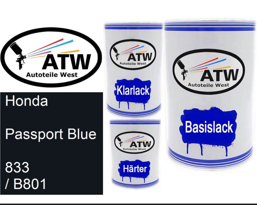 Honda, Passport Blue, 833 / B801: 500ml Lackdose + 500ml Klarlack + 250ml Härter - Set, von ATW Autoteile West.